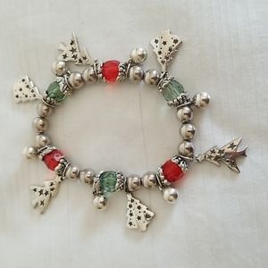 Silver Christmas Tree Beads Charm Bracelet